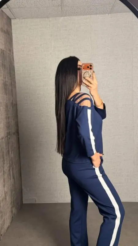 Kadın Uzun Kollu Kolu Tül Yanları şerit Detay Modal Ikili Takım - 3