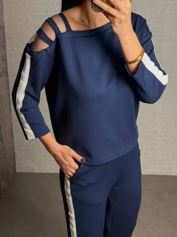 Kadın Uzun Kollu Kolu Tül Yanları şerit Detay Modal Ikili Takım - 4