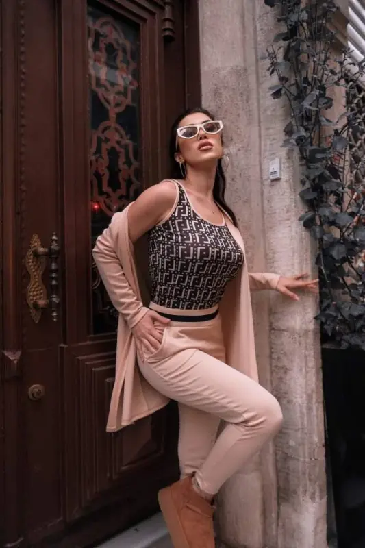 Kadın Uzun Kollu Krep üçlü Takım - BÜYÜKBEDENIZ