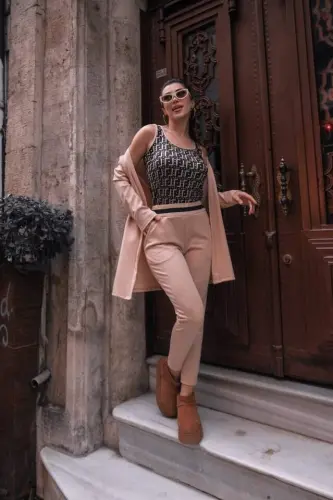 Kadın Uzun Kollu Krep üçlü Takım - BÜYÜKBEDENIZ (1)