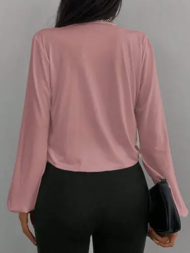 Kadın Uzun Kollu Kruvaze Yaka Sandy Bluz - 4