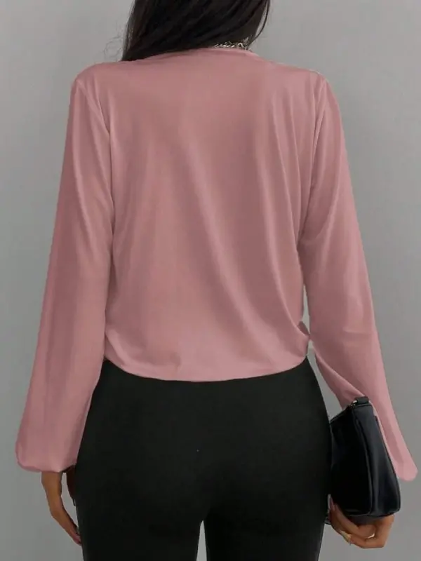 Kadın Uzun Kollu Kruvaze Yaka Sandy Bluz - 4