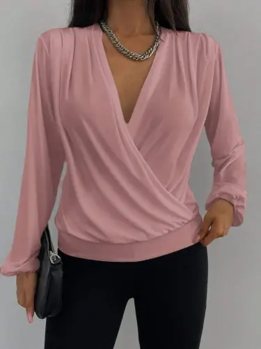 Kadın Uzun Kollu Kruvaze Yaka Sandy Bluz - 6