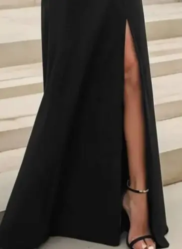 Kadın Uzun Kollu Madonna Yakalı Yırtmaç Detaylı Uzun Ithal Krep Elbise - 3