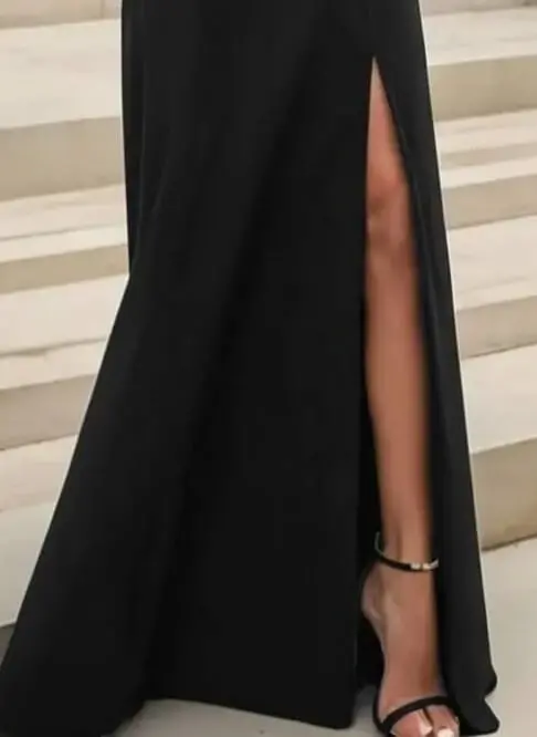 Kadın Uzun Kollu Madonna Yakalı Yırtmaç Detaylı Uzun Ithal Krep Elbise - 3