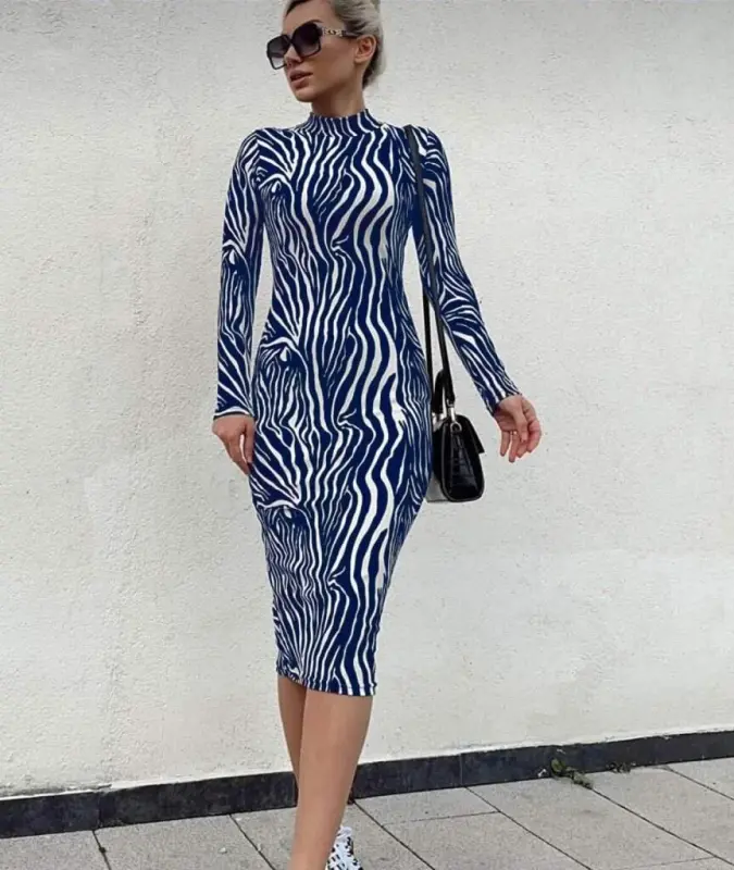 Kadın Uzun Kollu Mikro Midi Elbise - 1