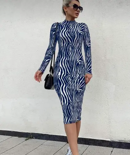 Kadın Uzun Kollu Mikro Midi Elbise - 3