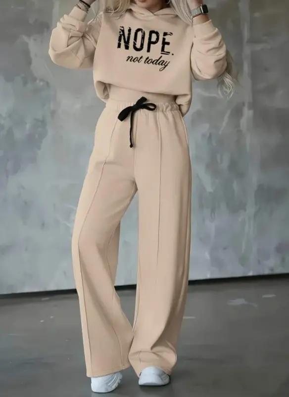 Kadın Uzun Kollu Nope Baskılı Beli Ribanalı Ikili Takım - BÜYÜKBEDENIZ