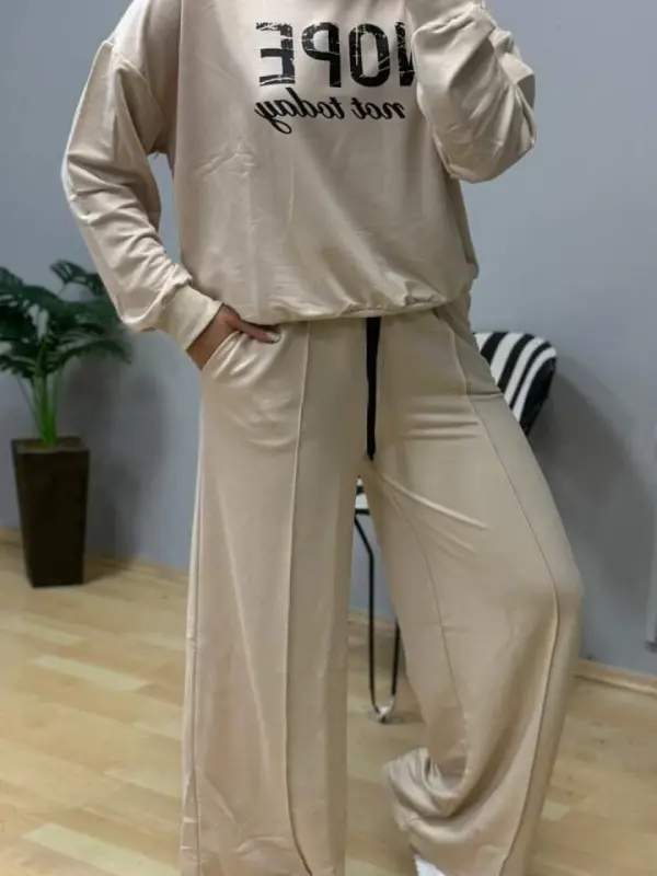 Kadın Uzun Kollu Nope Baskılı Beli Ribanalı Ikili Takım - 4