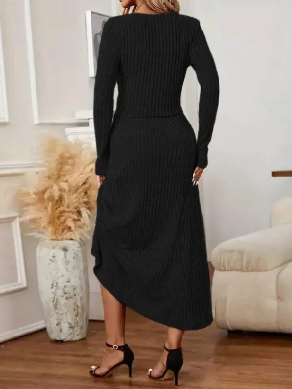 Kadın Uzun Kollu önden Düğmeli Bluz Ve Yüksek Bel A Kesim Uzun Etek şardonlu Kaşkorse Ikili Takım - 2