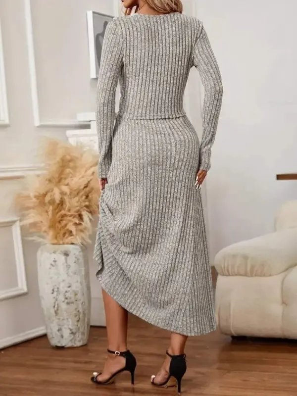 Kadın Uzun Kollu önden Düğmeli Bluz Ve Yüksek Bel A Kesim Uzun Etek şardonlu Kaşkorse Ikili Takım - 3