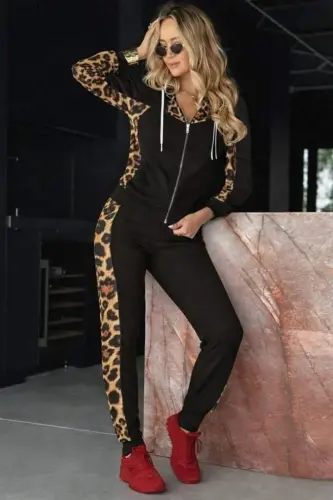 Kadın Uzun Kollu önden Fermuarlı Bağcıklı Viskon Iki Iplik Bluz Ve Pantolon Ikili Takım - 1