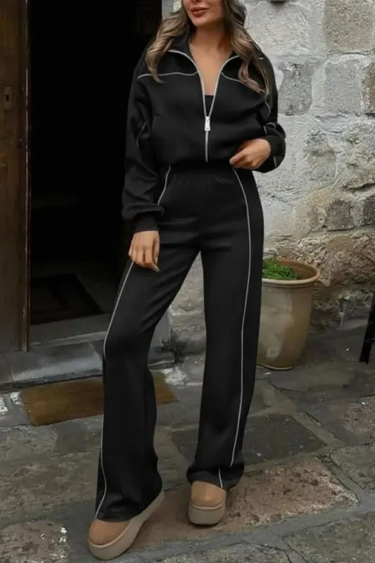 Kadın Uzun Kollu önden Fermuarlı Bluz Ve Pantolon Modal Ikili Takım - 1