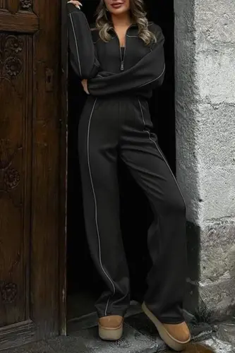 Kadın Uzun Kollu önden Fermuarlı Bluz Ve Pantolon Modal Ikili Takım - 3