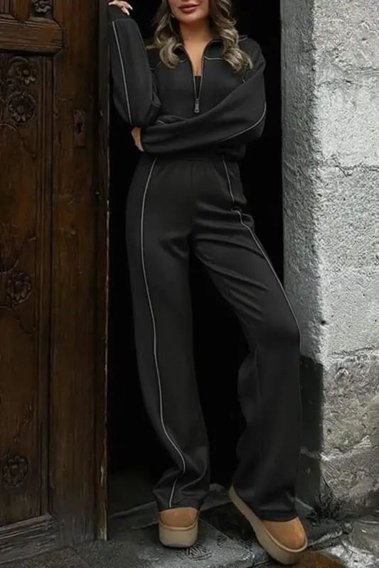 Kadın Uzun Kollu önden Fermuarlı Bluz Ve Pantolon Modal Ikili Takım - 3