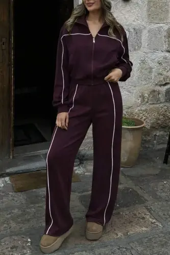 Kadın Uzun Kollu önden Fermuarlı Bluz Ve Pantolon Modal Ikili Takım - 1