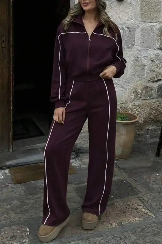 Kadın Uzun Kollu önden Fermuarlı Bluz Ve Pantolon Modal Ikili Takım - BÜYÜKBEDENIZ