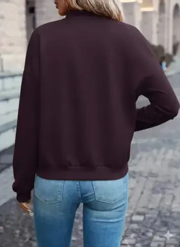 Kadın Uzun Kollu önden Fermuarlı Cepli Modal Mürdüm Ceket - 3