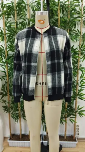 Kadın Uzun Kollu önden Fermuarlı Ekose Desenli Ceket - 9