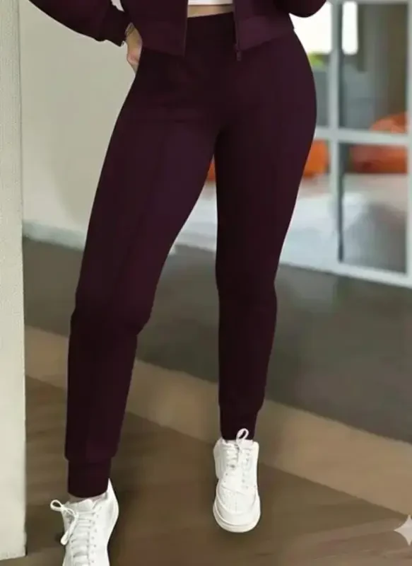 Kadın Uzun Kollu önden Fermuarlı Kısa Modal Mor Ceket Ve Pantolon Ikili Takım - 3