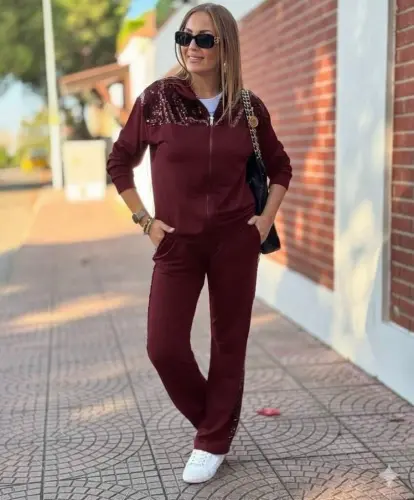 Kadın Uzun Kollu önden Fermuarlı Pul Payetli Alt üst Viskon Iki Iplik Takım - BÜYÜKBEDENIZ (1)