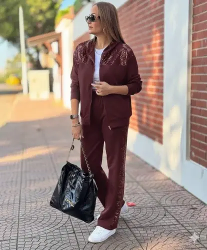 Kadın Uzun Kollu önden Fermuarlı Pul Payetli Alt üst Viskon Iki Iplik Takım - 4