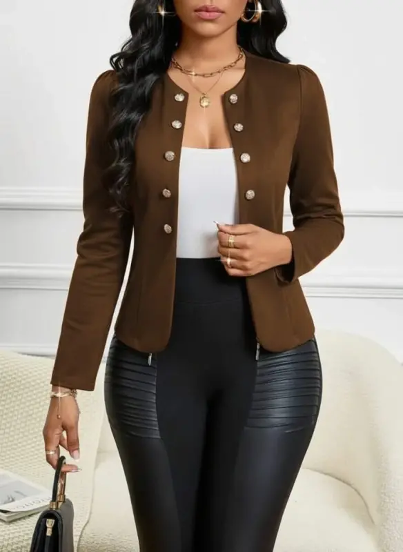 Kadın Uzun Kollu önü Açık Düğmeli Kısa Süet Ceket - 1