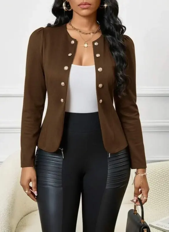 Kadın Uzun Kollu önü Açık Düğmeli Kısa Süet Ceket - 3