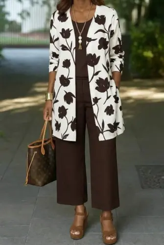 Kadın Uzun Kollu önü Açık Modal Ceket Kolsuz Viskon Iki Iplik Bluz Ve Pantolon üçlü Takım - BÜYÜKBEDENIZ (1)