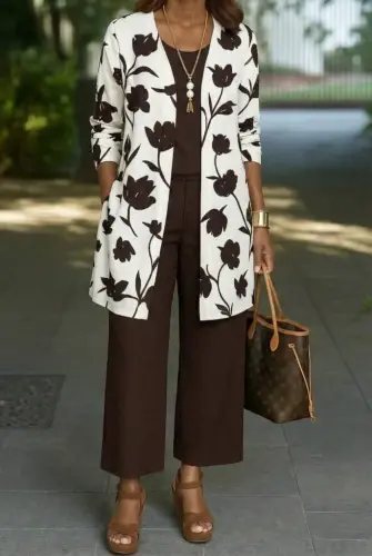 Kadın Uzun Kollu önü Açık Modal Ceket Kolsuz Viskon Iki Iplik Bluz Ve Pantolon üçlü Takım - 1