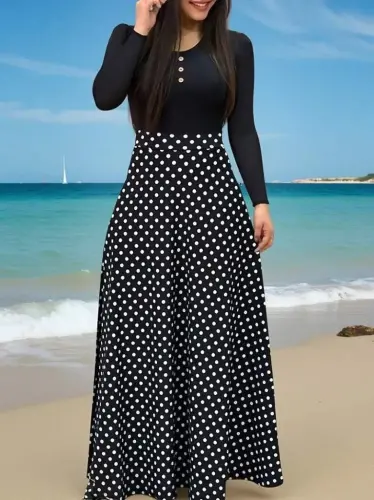 Kadın Uzun Kollu önü Düğmeli Viskon Bluz Eteği örme Maxi Krep Elbise - BÜYÜKBEDENIZ (1)