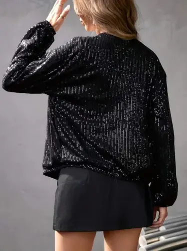 Kadın Uzun Kollu önü Fermuarlı Kısa Pulpayet Ceket - 3