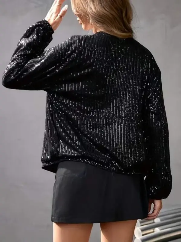 Kadın Uzun Kollu önü Fermuarlı Kısa Pulpayet Ceket - 3