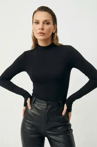 Kadın Uzun Kollu Parmak Detaylı Body 3'lü Paket Siyah - 5