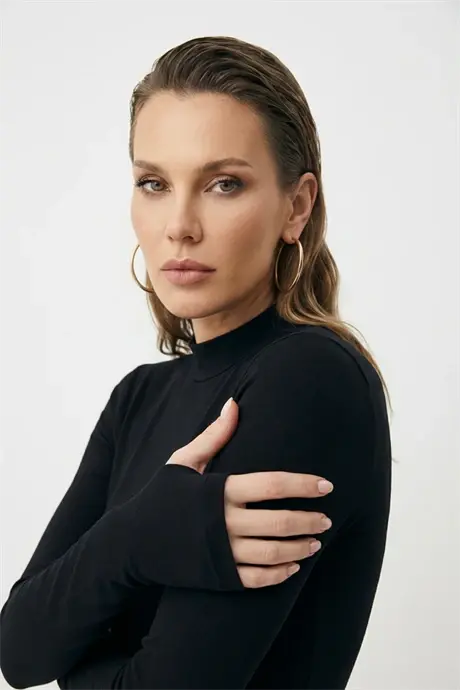 Kadın Uzun Kollu Parmak Detaylı Body 3'lü Paket Siyah - 6