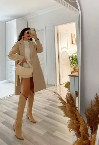 Kadın Uzun Kollu Peluş Mini Boy Elbise - 3