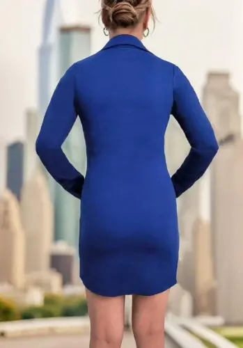 Kadın Uzun Kollu Polo Yaka ön Kısım çıtçıtlı Düğme Detay Scuba Krep Mini Boy Elbise - 7