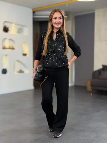 Kadın Uzun Kollu Pul Payet Ve Fermuar Detay Ikili Takım - BÜYÜKBEDENIZ (1)