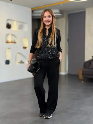 Kadın Uzun Kollu Pul Payet Ve Fermuar Detay Ikili Takım - 1