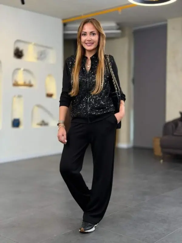 Kadın Uzun Kollu Pul Payet Ve Fermuar Detay Ikili Takım - 5