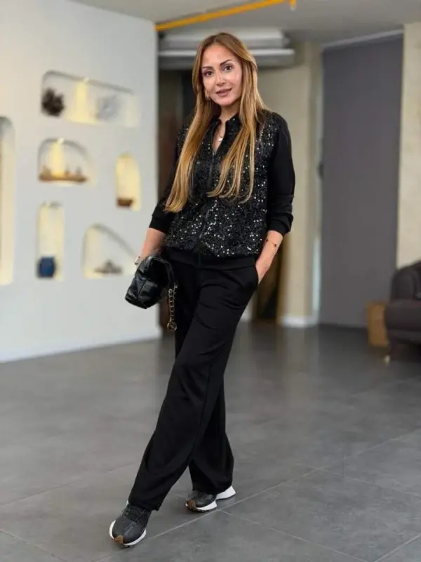 Kadın Uzun Kollu Pul Payet Ve Fermuar Detay Ikili Takım - 6