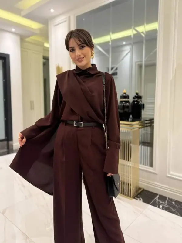 Kadın Uzun Kollu şal Detaylı Bluz Ve Pantolon Ikili Takım - 2