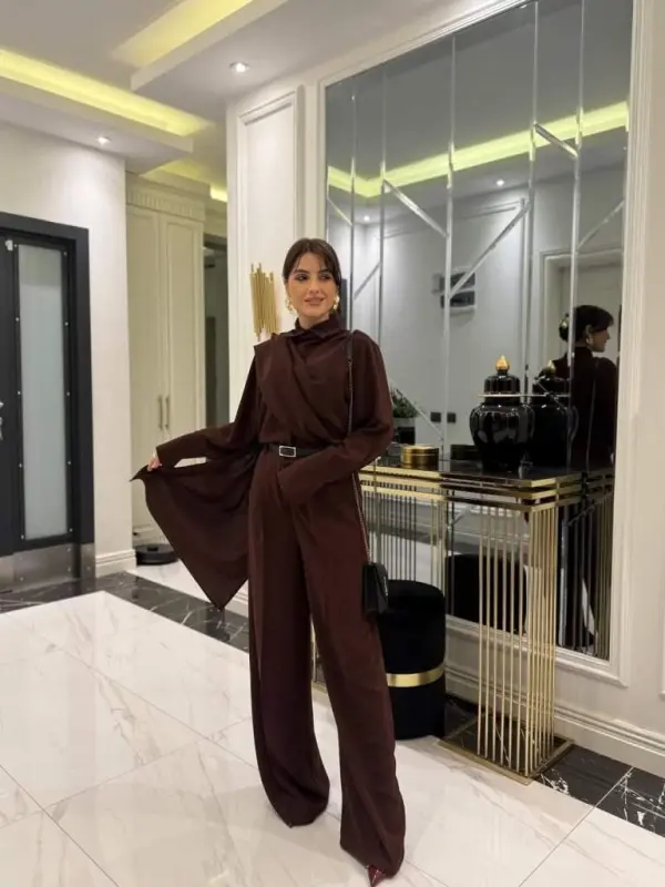 Kadın Uzun Kollu şal Detaylı Bluz Ve Pantolon Ikili Takım - 3