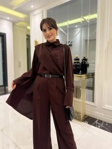 Kadın Uzun Kollu şal Detaylı Bluz Ve Pantolon Ikili Takım - 6