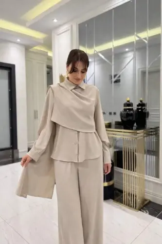 Kadın Uzun Kollu şal Detaylı Bluz Ve Pantolon Ikili Takım - 3