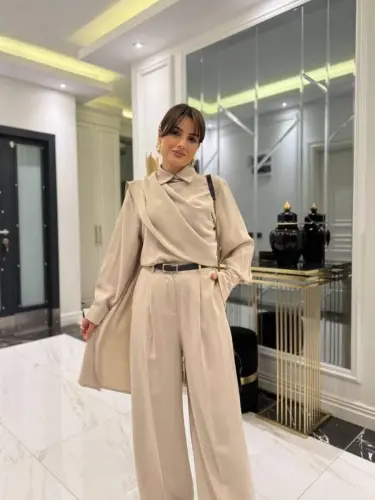 Kadın Uzun Kollu şal Detaylı Bluz Ve Pantolon Ikili Takım - 6