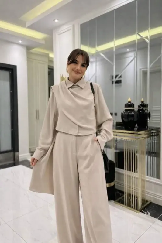 Kadın Uzun Kollu şal Detaylı Bluz Ve Pantolon Ikili Takım - 2