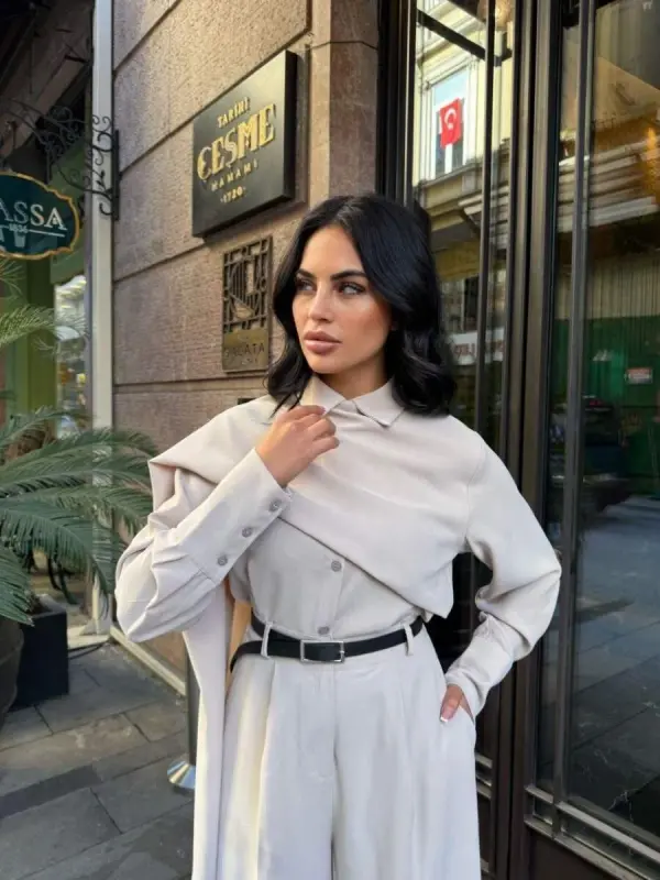 Kadın Uzun Kollu şal Detaylı Bluz Ve Pantolon Ikili Takım - 4