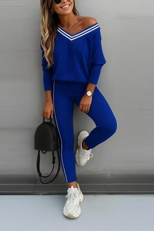 Kadın Uzun Kollu Tek Omuzu Açık Detaylı Viskon Iki Iplik Bluz Ve Pantolon Ikili Takım - BÜYÜKBEDENIZ