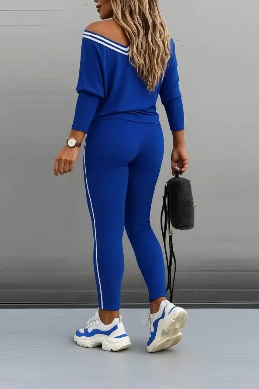 Kadın Uzun Kollu Tek Omuzu Açık Detaylı Viskon Iki Iplik Bluz Ve Pantolon Ikili Takım - 2